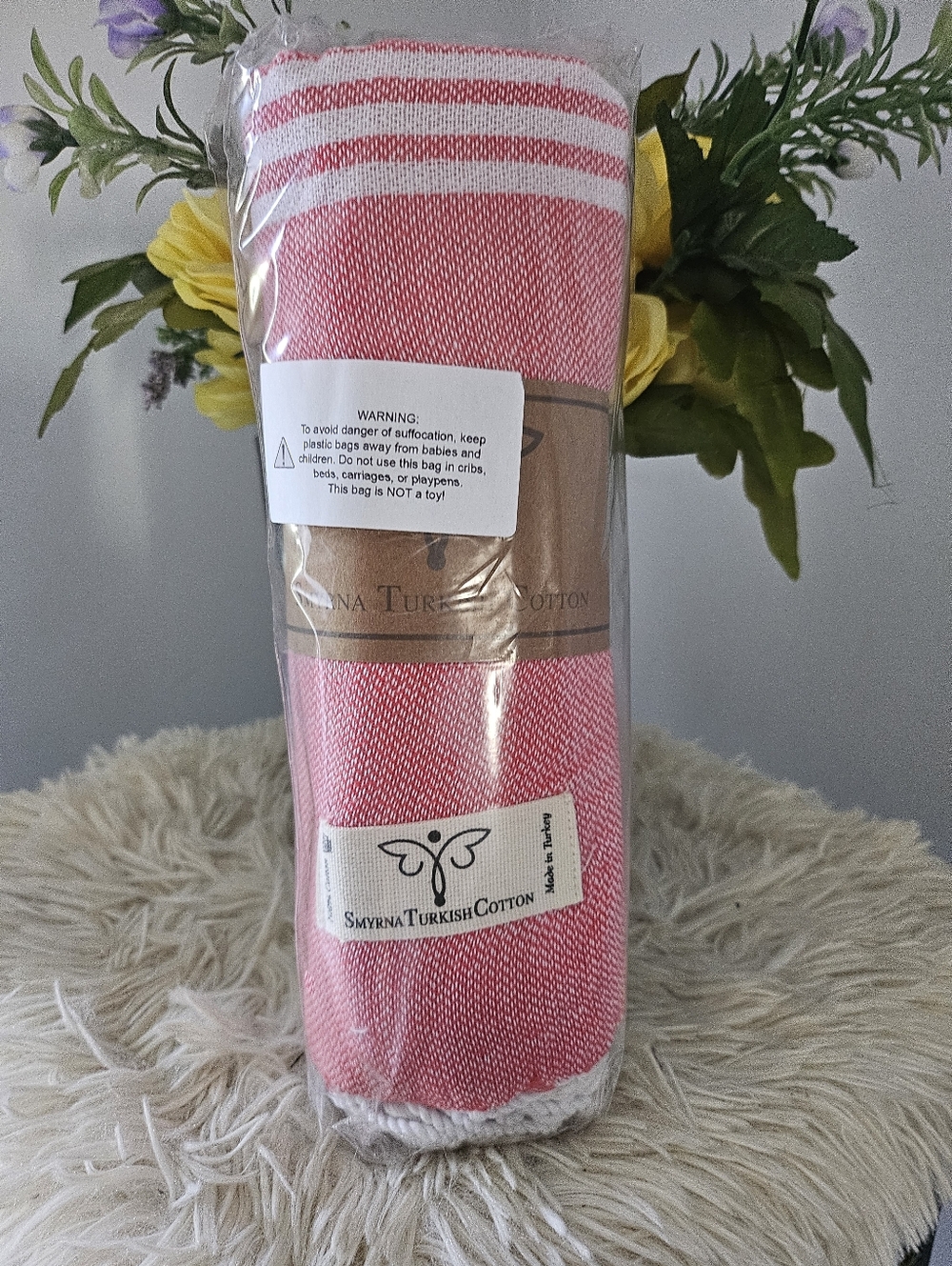 Smyrna Turkish Cotton Pink Woven Towel